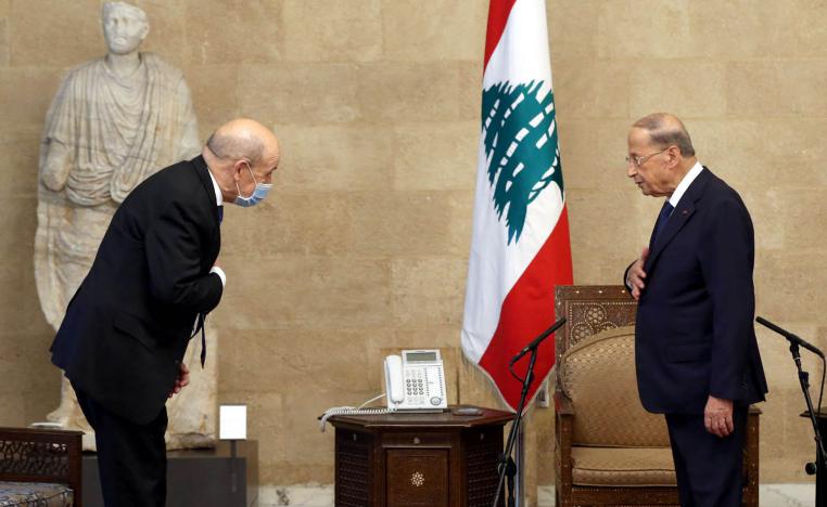 الرئيس اللبناني ميشال عون يستقبل وزير الخارجية الفرنسي جان ايف لو دريان