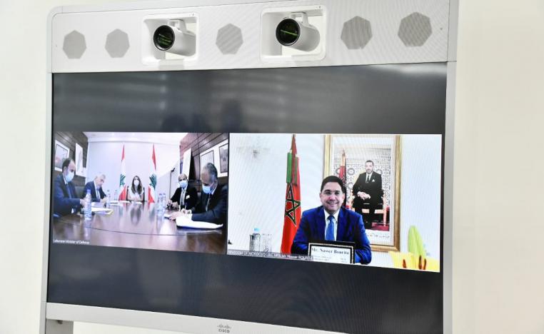 وزير الخارجية المغربي ناصر بوريطة وزينة عكر نائبة رئيس مجلس الوزراء ووزيرة الخارجية والمغتربين بالوكالة 