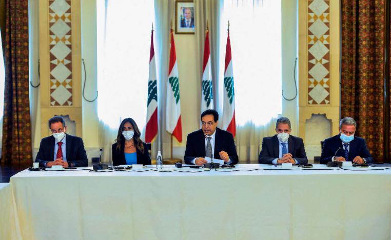 رئيس حكومة تصريف الاعمال اللبنانية حسان دياب في لقاء مع البعثات الدبلوماسية