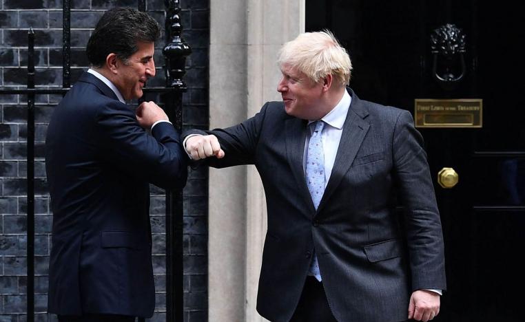 رئيس الوزراء البريطاني بوريس جونسون يستقبل الرئيس الكردي نيجيرفان بارازاني