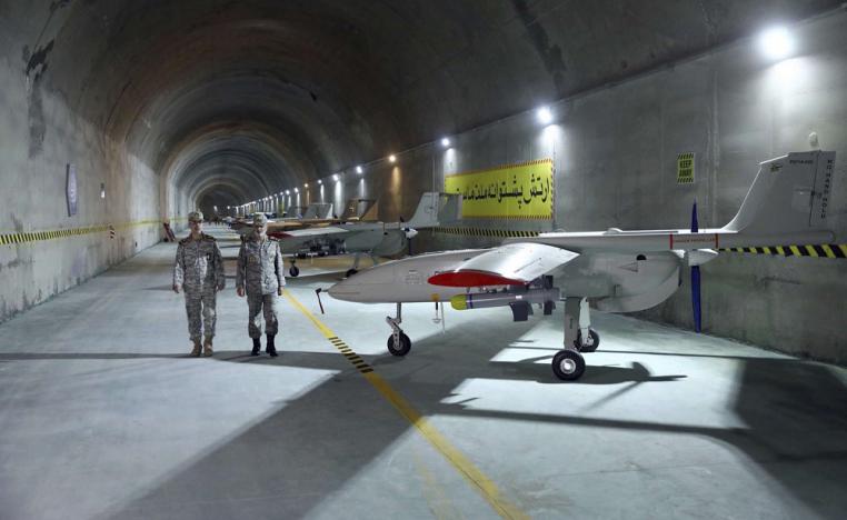 لقطات تلفزيونية اظهرت صفوفا من الطائرات المسيرة المزودة بالصواريخ في نفق يقع على عمق مئات الأمتار تحت الأرض
