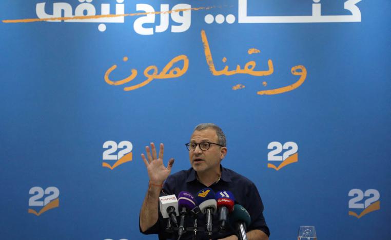 رئيس التيار الوطني الحر جبران باسيل في مؤتمر صحفي بعد الانتخابات النيابية اللبنانية