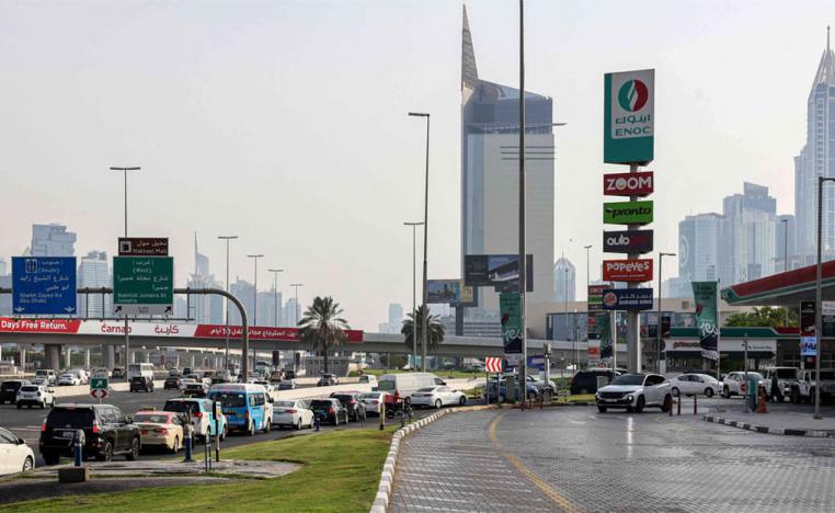 Long queue at a petrol station in Dubai