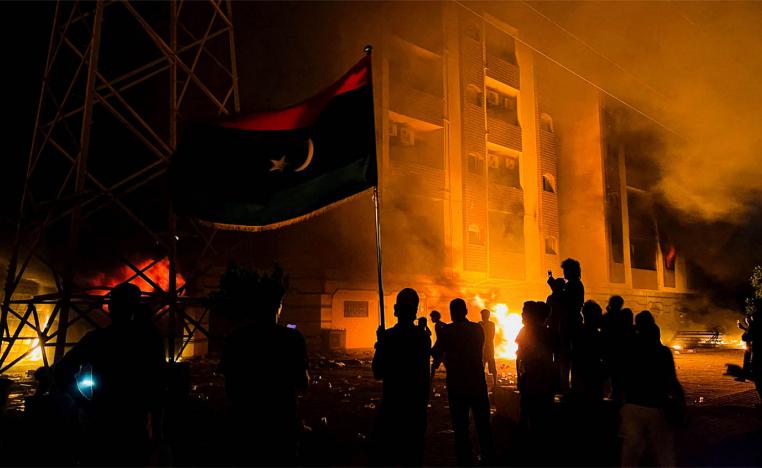 Many protesters attacked and set fire to government buildings, including the House of Representatives in Tobruk
