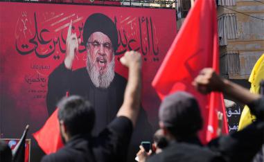 Nasrallah speaking via a video link during the Shiite holy day of Ashoura