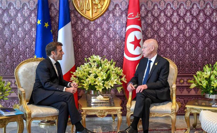 Tunisia's President Kais Saied meets with French President Emmanuel Macron in Djerba