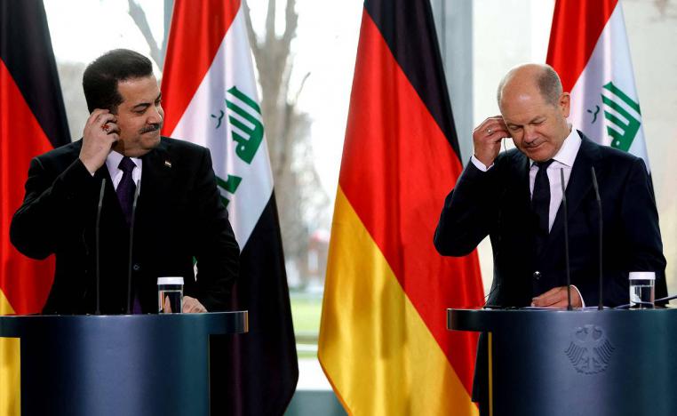 رئيس الوزراء العراقي محمد شياع السوداني في مؤتمر صحفي مع المستشار الألماني أولاف شولتس في برلين