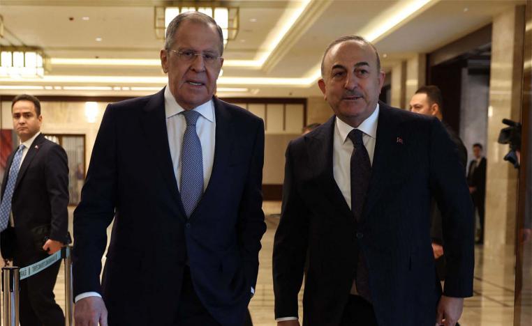Turkish FM Mevlut Cavusoglu with Russian counterpart Sergei Lavrov