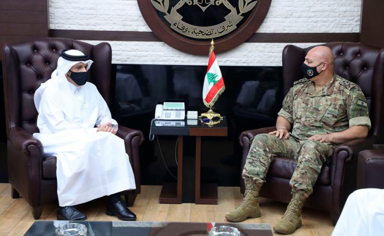 لقاء سابق بين قائد الجيش اللبناني ورئيس الوزراء وزير الخارجية القطري
