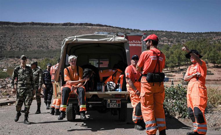 British rescue teams deployed at a Moroccan military field hospital in the village of Asni near Moulay Brahim 