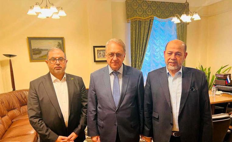 Hamas officials with Russia's deputy Foreign Minister Mikhail Bogdanov