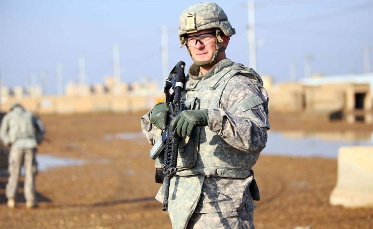  US soldier stands at the Taji base complex which hosts Iraqi and US troops north of Baghdad
