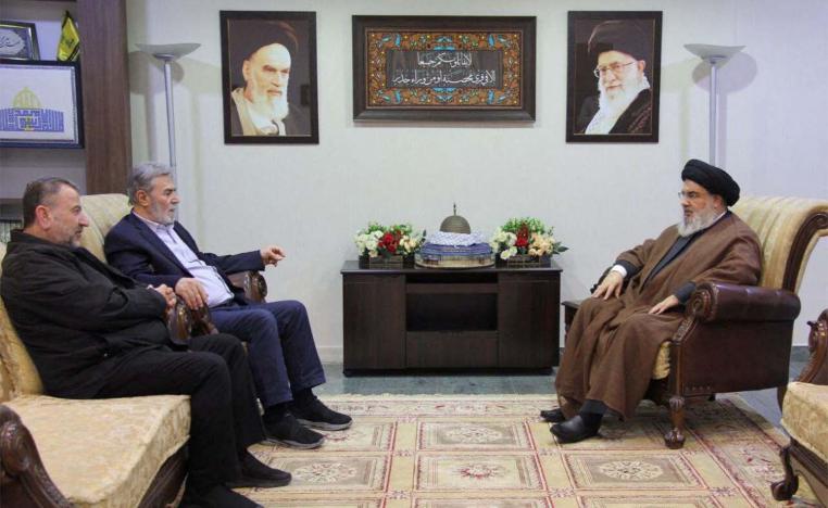 Nasrallah meeting with top leaders of the Palestinian militant factions Hamas and Islamic Jihad