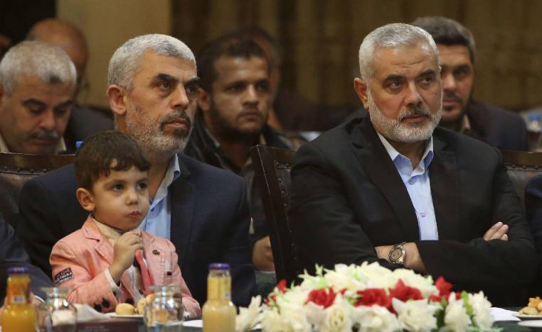 رئيس المكتب السياسي لحماس إسماعيل هنية في حفل تسليم مسؤولية الداخل ليحيى السنوار (2017)