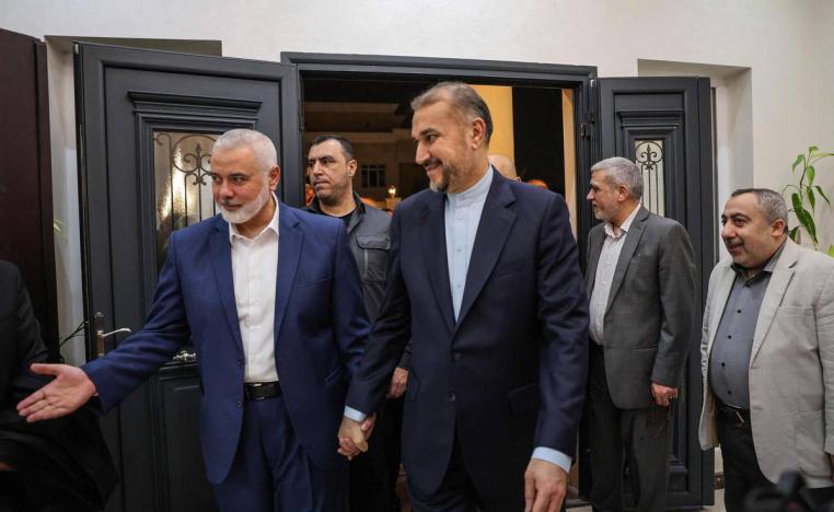 زعيم حماس إسماعيل هنية يستقبل وزير الخارجية الإيراني حسين أمير عبداللهيان في مقر إقامته في الدوحة