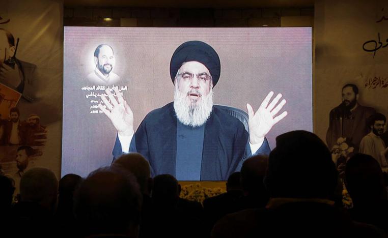 زعيم حزب الله حسن نصرالله يلقي كلمة بناشطين في بيروت