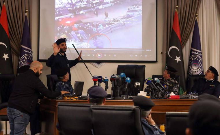 وزير الداخلية الليبي عماد طرابلسي في مؤتمر صحفي عن الأمن في معبر راس جدير