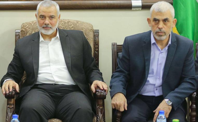 رئيس حركة حماس الراحل إسماعيل هنية مع رئيس حركة حماس المعين يحيى السنوار