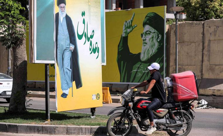 جداريات في بغداد للمرشد الأعلى علي خامنئي وزعيم حزب الله الراحل حسن نصرالله