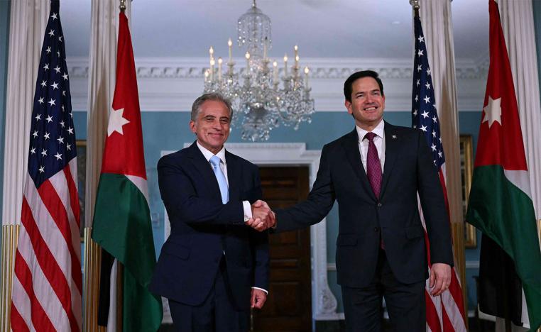 US Secretary of State Marco Rubio meets with Jordanian Prime Minister and Defense Minister Jafar Hassan at the State Department in Washington