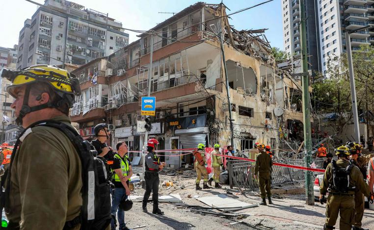 A heavily-damaged building at the site of an Iranian missile attack in Ramat Gan in central Israel near Tel Aviv