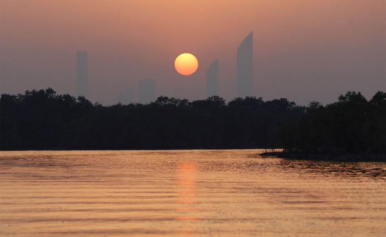 A general view of the sunset through the Eastern Mangrove National Park in Abu Dhabi
