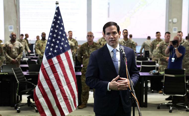 US Secretary of State Marco Rubio speaks to the media after visiting the Civil-Military Coordination Center in southern Israel