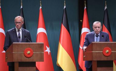 Erdogan at a joint news conference with German Chancellor Friedrich Merz in Ankara 