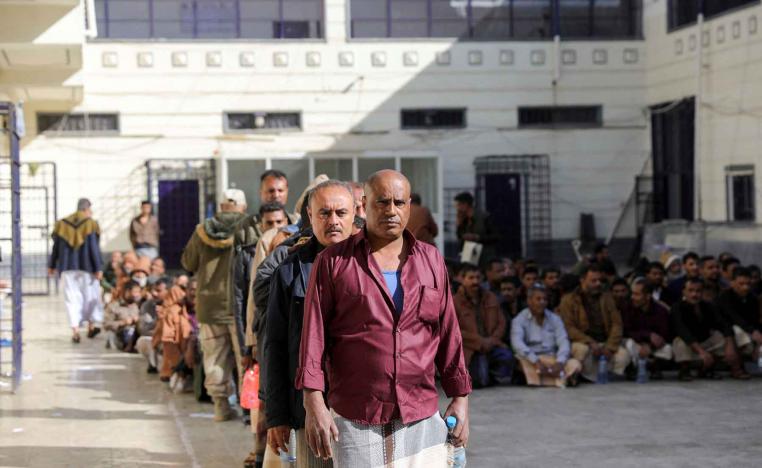 People detained by the Houthis wait for their release in Sana’a, January 25, 2025. 