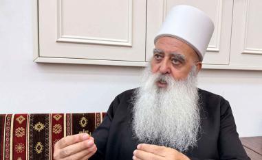Leader of the Druze community in Israel, Sheikh Mowafaq Tarif, speaks at his house in Julis, northern Israel July 28, 2025. 