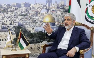 Khaled Meshaal speaks during an interview in Doha, October 5, 2024. 