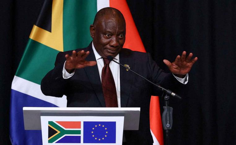 South Africa’s President Cyril Ramaphosa gestures before a news conference in Johannesburg, South Africa, November 20, 2025. 