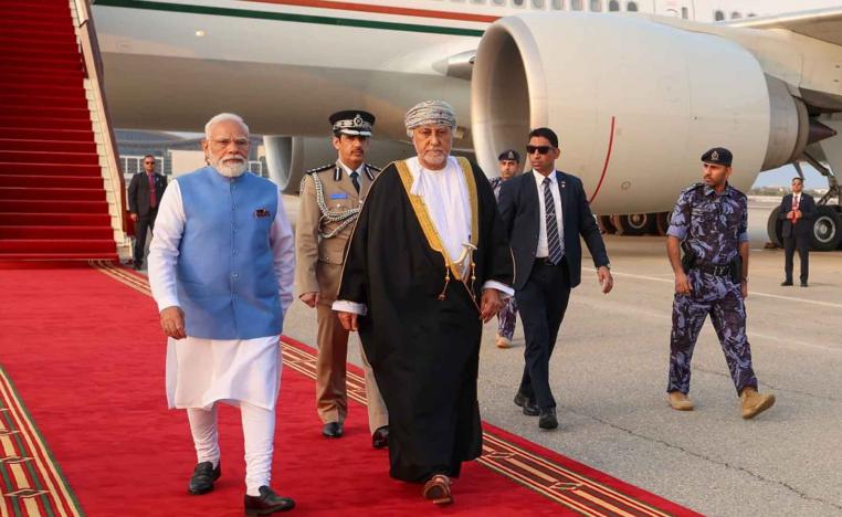 Oman’s Deputy Prime Minister for Defence Affairs Sayyid Shihab bin Tariq Al Said welcomes visiting Indian Prime Minister Narendra Modi in Muscat, December 17, 2025. 