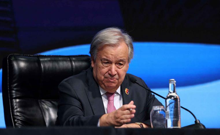 UN Secretary-General Antonio Guterres speaks during a news conference. 