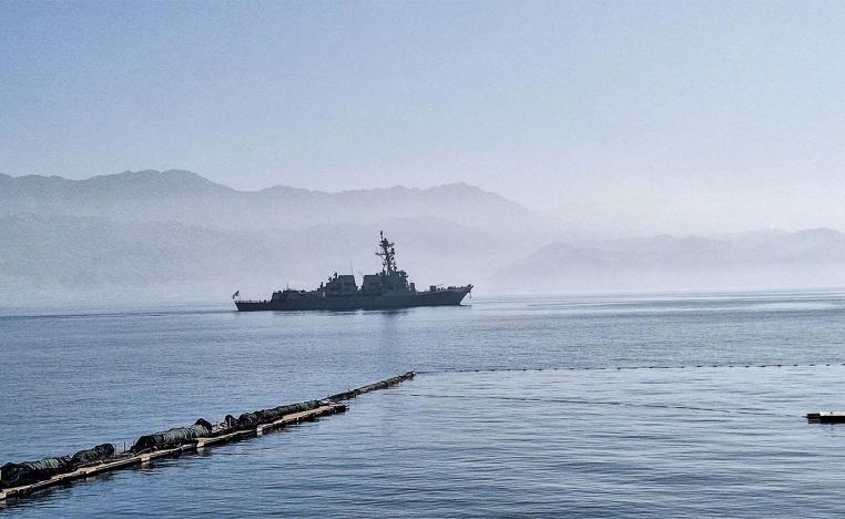 A US military destroyer at the port of the Israeli southern city of Eilat after it was docking there February 1