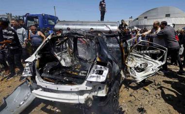 The Israeli strike left the vehicle a mangled skeleton