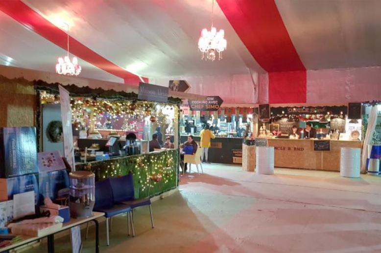 Food area at the Christmas market at CAFC club