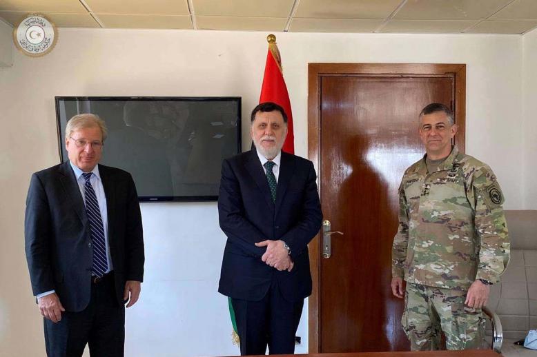 Prime Minister Fayez al-Sarraj meets with the US Ambassador to Libya, Richard Norland and commander of AFRICOM Gen. Stephen Townsend