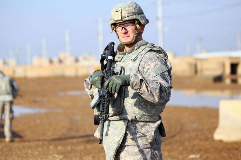  US soldier stands at the Taji base complex which hosts Iraqi and US troops north of Baghdad