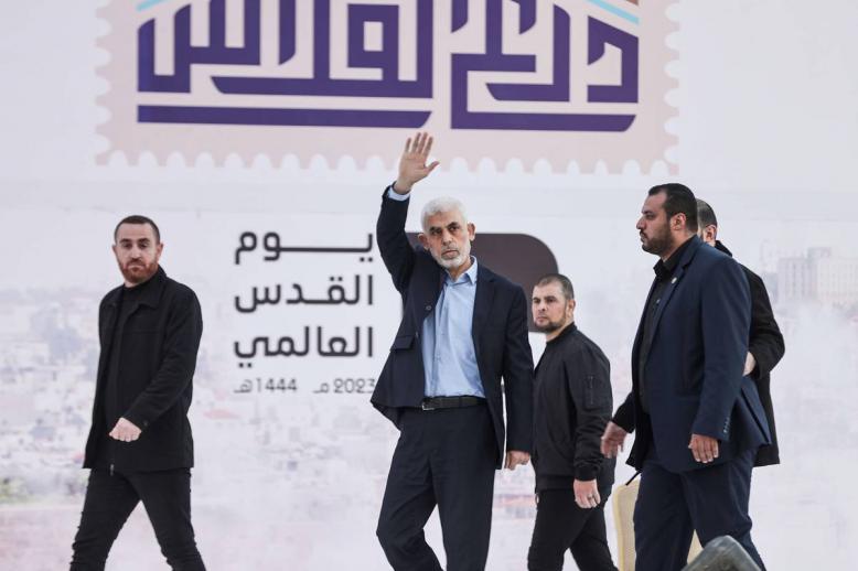 زعيم حماس الداخل يحيى السنوار في احتفال في غزة (2023)
