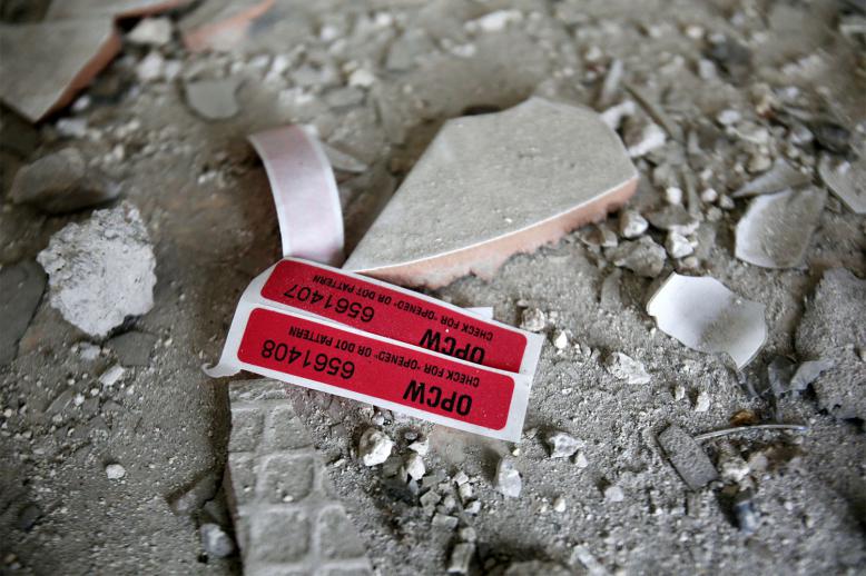 abels of the Organisation for the Prohibition of Chemical Weapons are seen inside a damaged house in Douma in Damascus