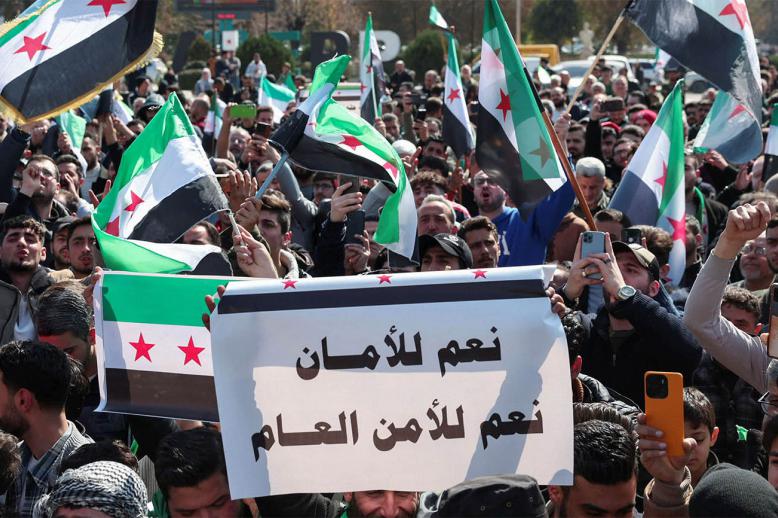 Syrians demonstrate in support of the Syrian government in Aleppo