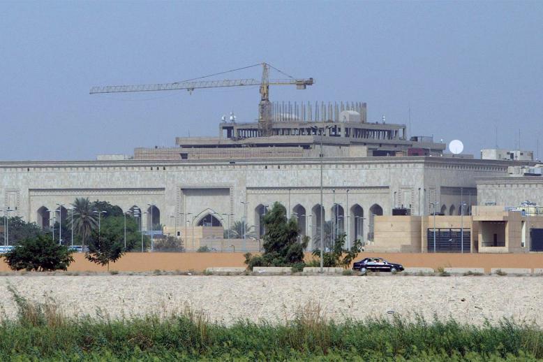 The forefront the US embassy complex in Baghdad 