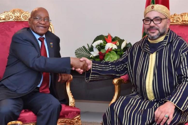 King Mohammed VI shaking hands with Jacob Zuma