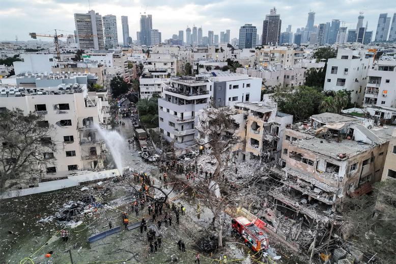 Damaged residential homes in Tel Aviv following missile attack from Iran on Israel