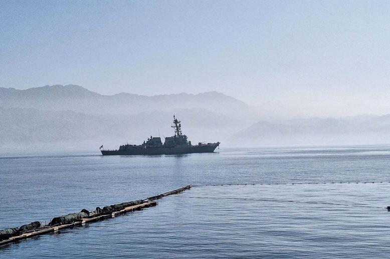 A US military destroyer at the port of the Israeli southern city of Eilat after it was docking there February 1