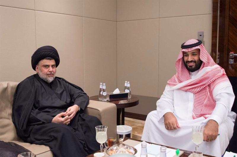 Saudi Crown Prince Mohammed bin Salman bin Abdulaziz and Iraqi Shia cleric Muqtada al-Sadr in Jeddah, last July