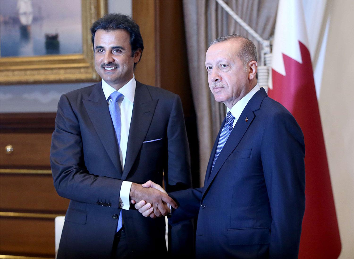 Emir of Qatar Sheikh Tamim bin Hamad al-Thani and Turkish President Tayyip Erdogan