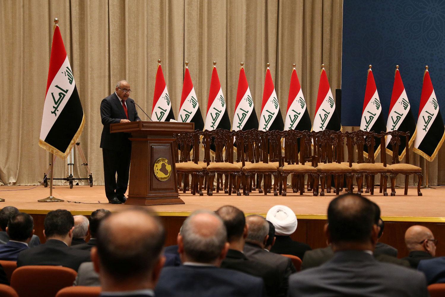 Iraq's Prime Minister-designate Adel Abdul Mahdi speaks to parliament.