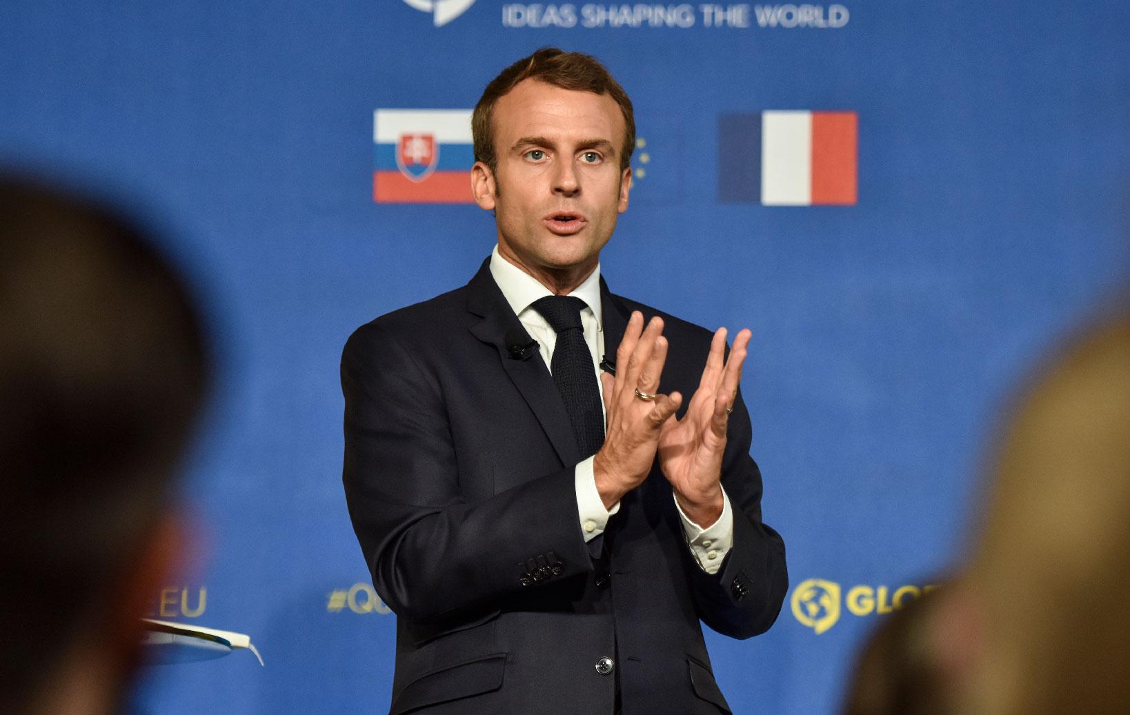 French President Emmanuel Macron speaks during the event 'Forming the Future of Europe' on 26 October 2018 in Bratislava, Slovakia.